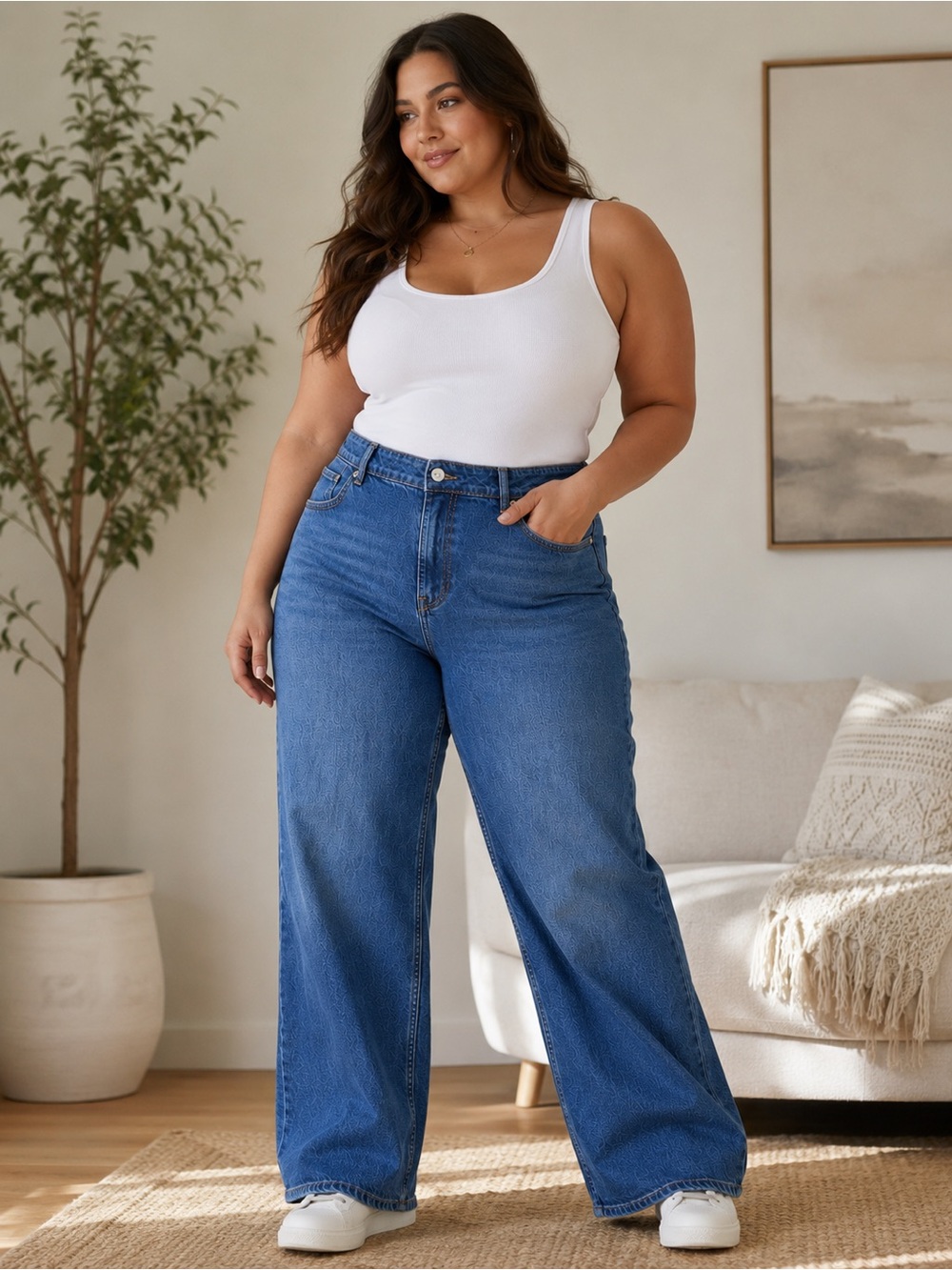 Ashley Graham Slouchy High Rise Wide Leg Jeans 18W Medium Blue NWT Plus Size
